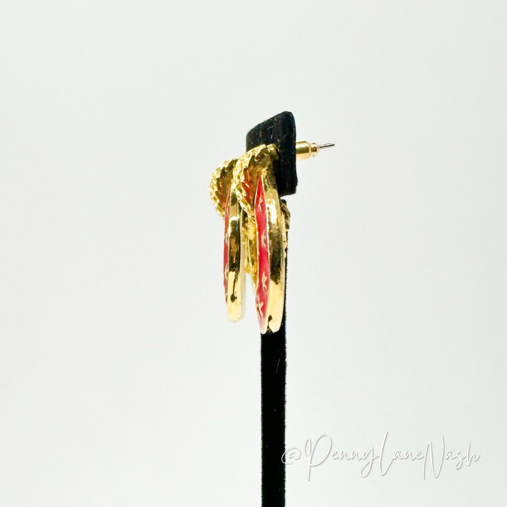 Vintage Golden Star in Red Bulls Eye Earrings - Picture 7 of 9